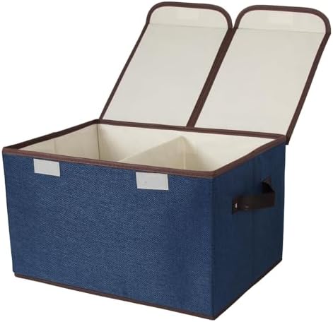 Foldable Fabric Storage Box with Double Lid and Dividers