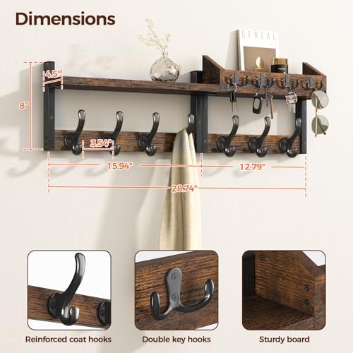 Evermagin 29 Inch Wall Mounted Coat Rack with Shelf