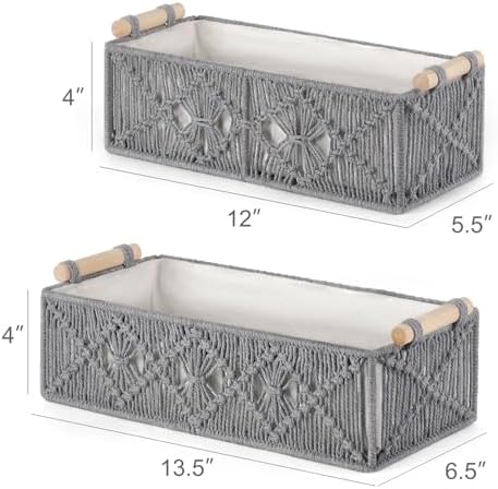 Mkono Macrame Storage Baskets Set of 2 Grey