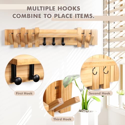 Zingoetrie Wooden Coat Rack with 11 Hooks Wall Mount
