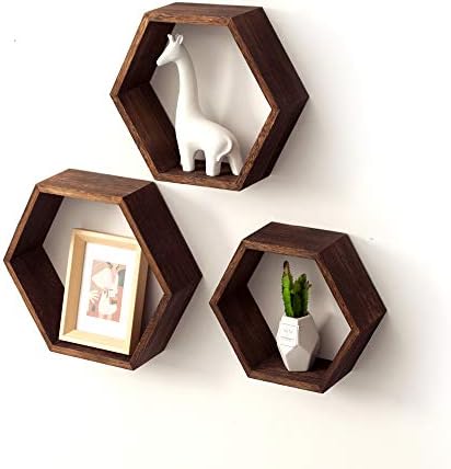 AZL1 Life Concept Torched Grey Floating Shelves Set of 3