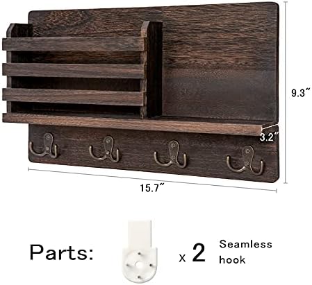 Dahey Wall Mounted Mail Holder Key Organizer with Floating Shelf and 4 Hooks