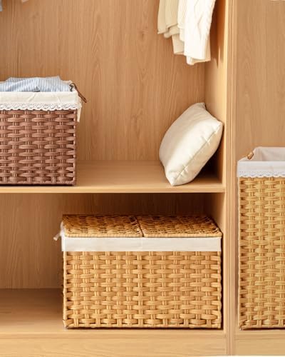 Storage Basket with Lid Rattan Woven 2 Lids 172 Gallon Foldable