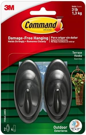Command Outdoor Terrace Hooks 2 Hooks 4 Strips 3 lb Weight Capacity