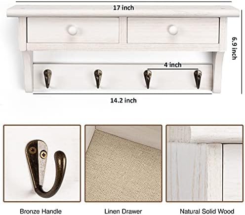 Emfogo Rustic Wood Coat Hooks Wall Mount Shelf