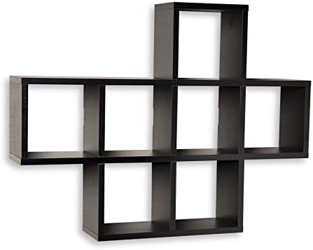 Danya B Decorative Shelf Wall Mount or Free Standing Square Cubbies Shelving Unit Black
