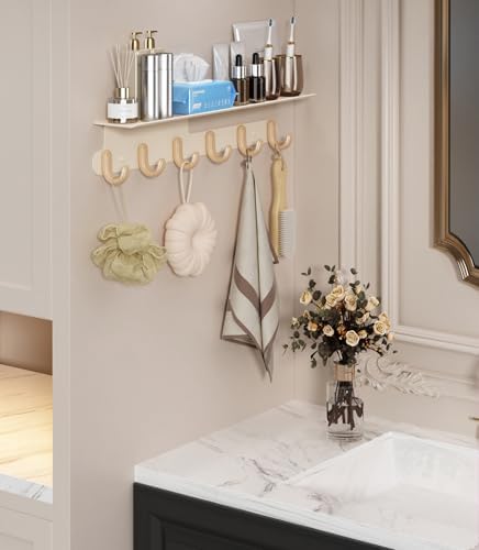 Modern Wall Hooks with 22 Inch Shelf and 6 Hooks