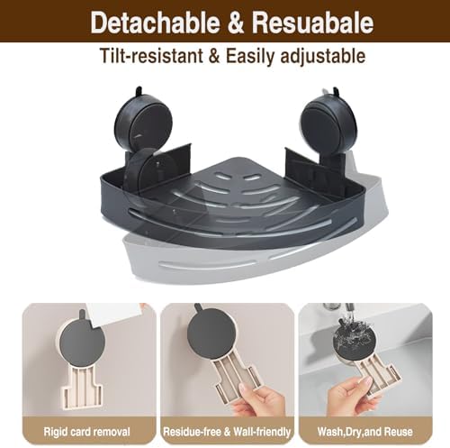 2Pack Suction Cup Corner Shelf No Drill Wall Mounted Organizer