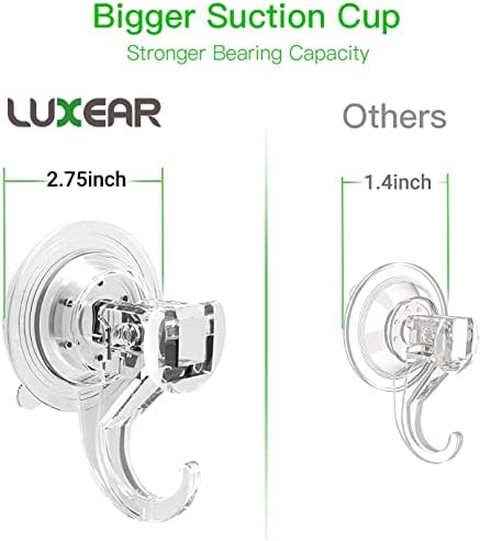LUXEAR Suction Cup Hooks 2 Pack Clear