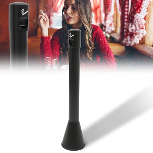 Standing Trash Bin Black Metal Commercial Trash Can with Removable Inner Barrel
