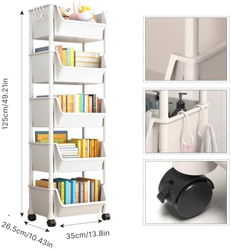 5-Tier Mobile Storage Shelf with Wheels White