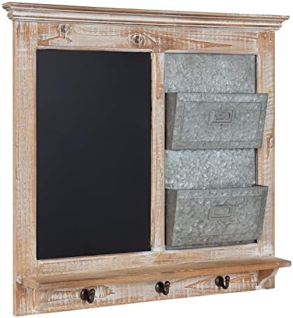 Kate and Laurel Idamae Farmhouse Wood Wall Organizer with Hooks