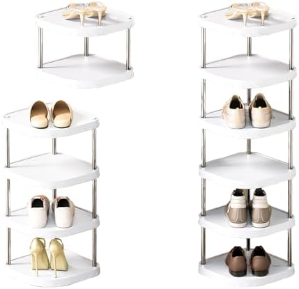 6 Tier Adjustable Free Standing Shoe Rack Durable Corner Storage for Entryway Bedroom Living Room Kitchen Bathroom Beige