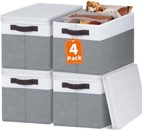 Criusia Large Storage Baskets with Lids 4 Pack Stackable and Durable