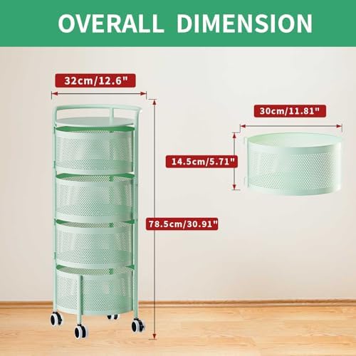 4-Tier Rotating Metal Storage Rack with Drawers