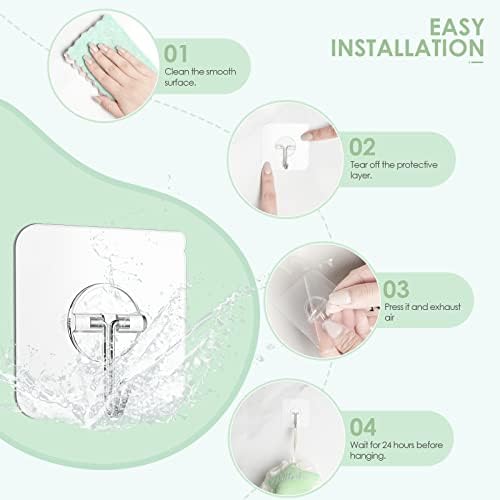 Sticky Wall Hooks 13 lb Clear Removable for Shower Ceiling Kitchen