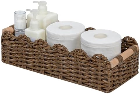 CubesLand PP Wicker Scalloped Edge Floating Shelf Basket Toilet Paper Basket Decorative Storage Container Brown