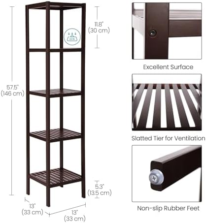 SONGMICS 5-Tier Bamboo Shelf Unit - 13x13x575 Inches