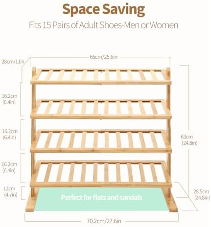 Varhomax Bamboo Shoe Rack 4 Tier Free Standing