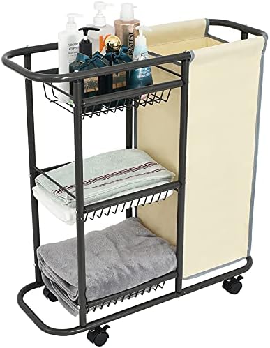 Lucalda Laundry Sorter Cart with 3-Tier Storage and Lockable Wheels