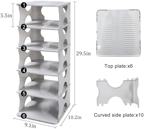 6-Tier Stackable Shoe Rack for Bedroom Entry Grey