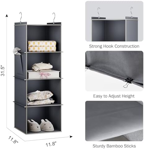 YOUDENOVA 4-Shelf Hanging Closet Organizer Grey
