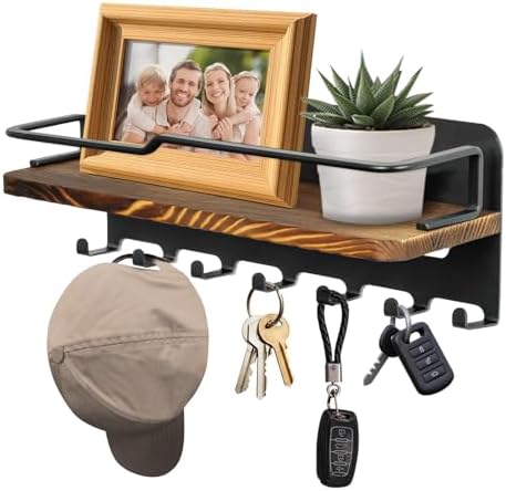 Key Holder for Wall with Floating Shelf Black