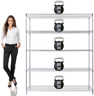 60x24x72 Chrome 5-Tier Heavy Duty Shelving with Wheels