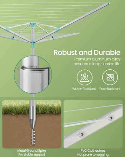 SONGMICS Retractable Clothesline Drying Rack with Ground Spike and Cover