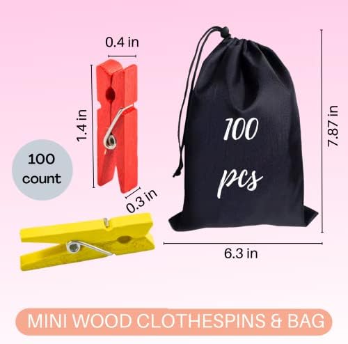 Small Clothespins 14 Inch 100 PCS Birchwood Mini Clothespins with Storage Bag