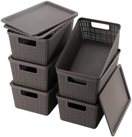 6 Pack Stackable Plastic Baskets With Lids