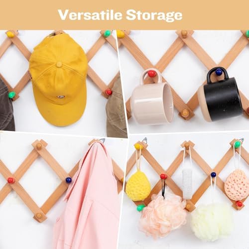 Expandable Wall Hat Rack with 10 Colorful Hooks