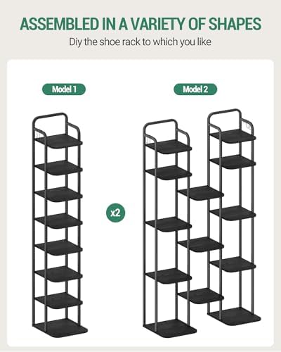 8 Tiers Vertical Shoe Rack Narrow Black Adjustable Corner Storage