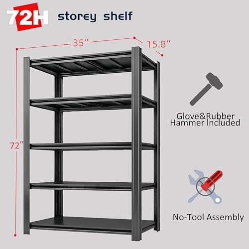 5-Tier 35 W x 158 D x 72 H Heavy Duty Garage Shelving Unit