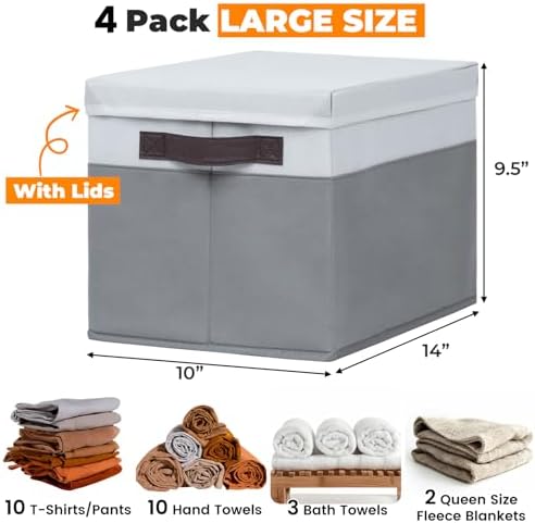 Criusia Large Storage Baskets with Lids 4 Pack Stackable and Durable