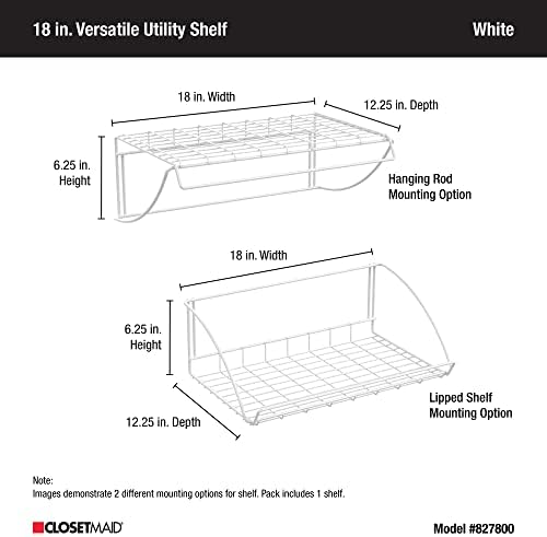 ClosetMaid 18 Inch Wide Laundry Utility Hanger Shelf White