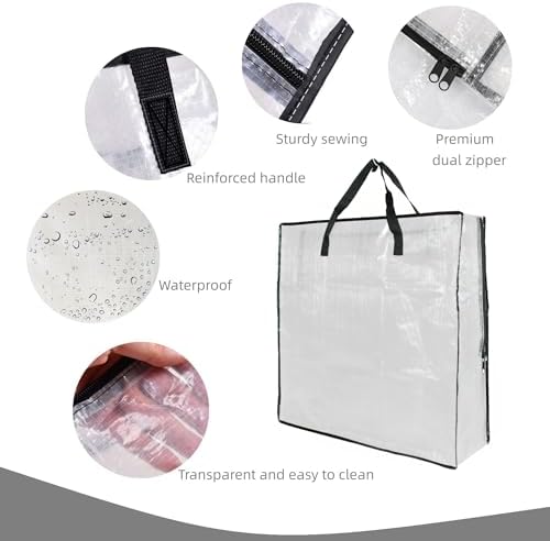 5 Pack Clear Storage Bags with Handles and Zippers