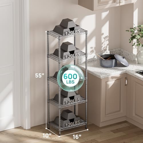 SINGAYE 5 Tier Adjustable Wire Shelf Unit Gray