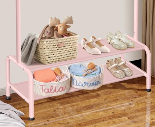 Kids Dress Up Rack with 2 Fabric Shelves and U-Shape Base
