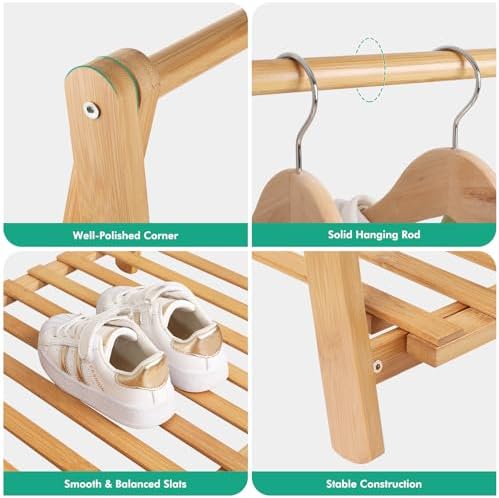 Jotsport Bamboo Kids Clothing Rack with Storage