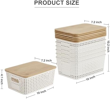 Small Plastic Storage Bins with Bamboo Lids 52Qt Stackable Organizers