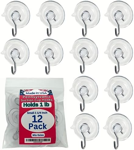 12 Pak Small Suction Cup Hooks 4 Inch Holds 1 Pound Made in USA