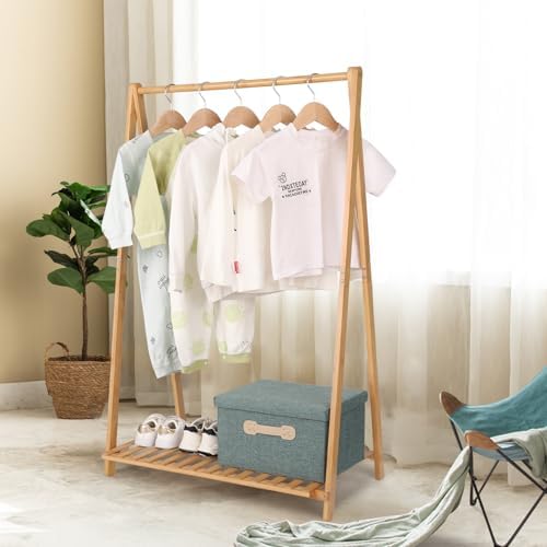 Jotsport Bamboo Kids Clothing Rack with Storage