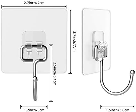 Heavy-Duty 44Lb Wall Hooks 10 Pack Clear Adhesive Removable
