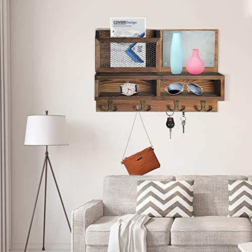 WEWEOW Key Holder Wall Mount with 4 Hooks and Chalkboard