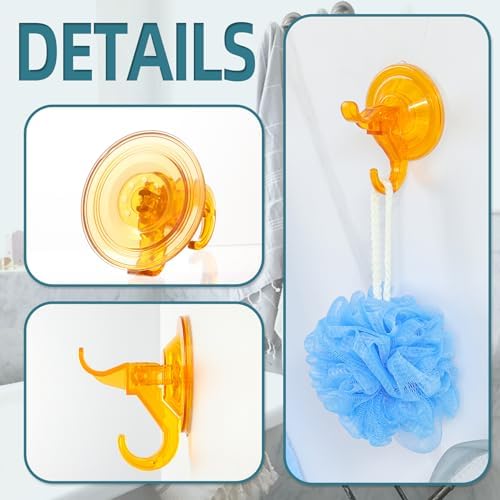 Antimbee Suction Cup Hooks 5 Pack Transparent Orange Dual Hooks Design