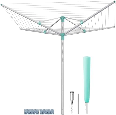 SONGMICS Retractable Clothesline Drying Rack with Ground Spike and Cover