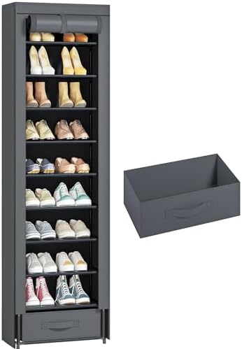 10 Tier Tall Narrow Shoe Rack with Dustproof Cover Storage Organizer