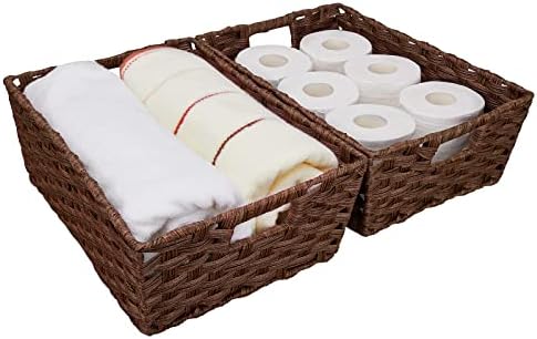 Large Wicker Storage Basket Set of 2 Brown Waterproof