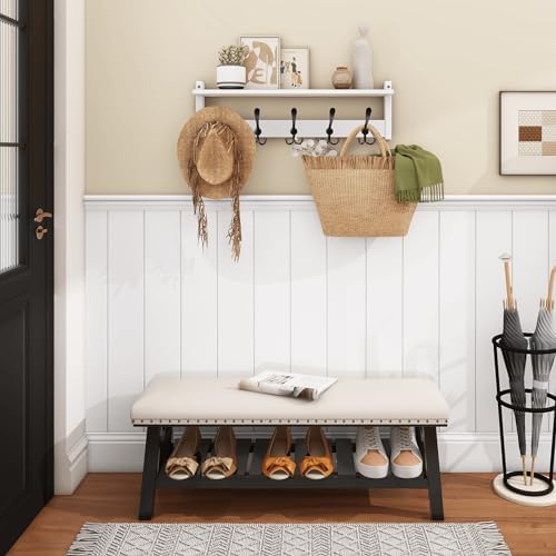 Homode Wall Shelf with Hooks 24 Inch Coat Rack